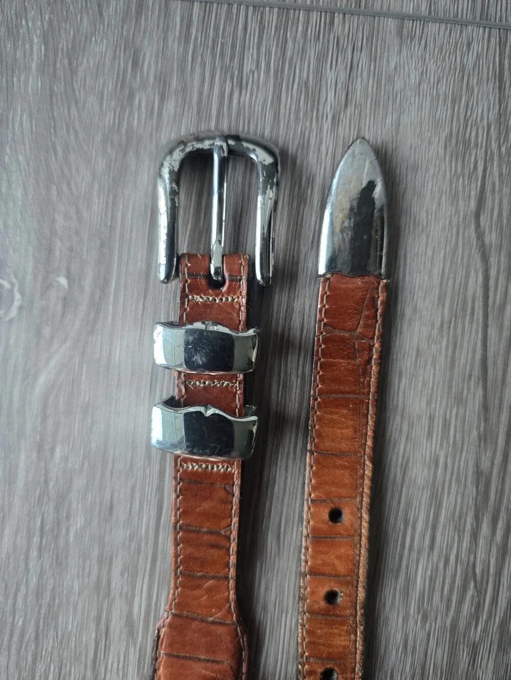 Martin Dingman Alligator Grain Calf Leather Belt Brown Silver Buckle Size 40 USA